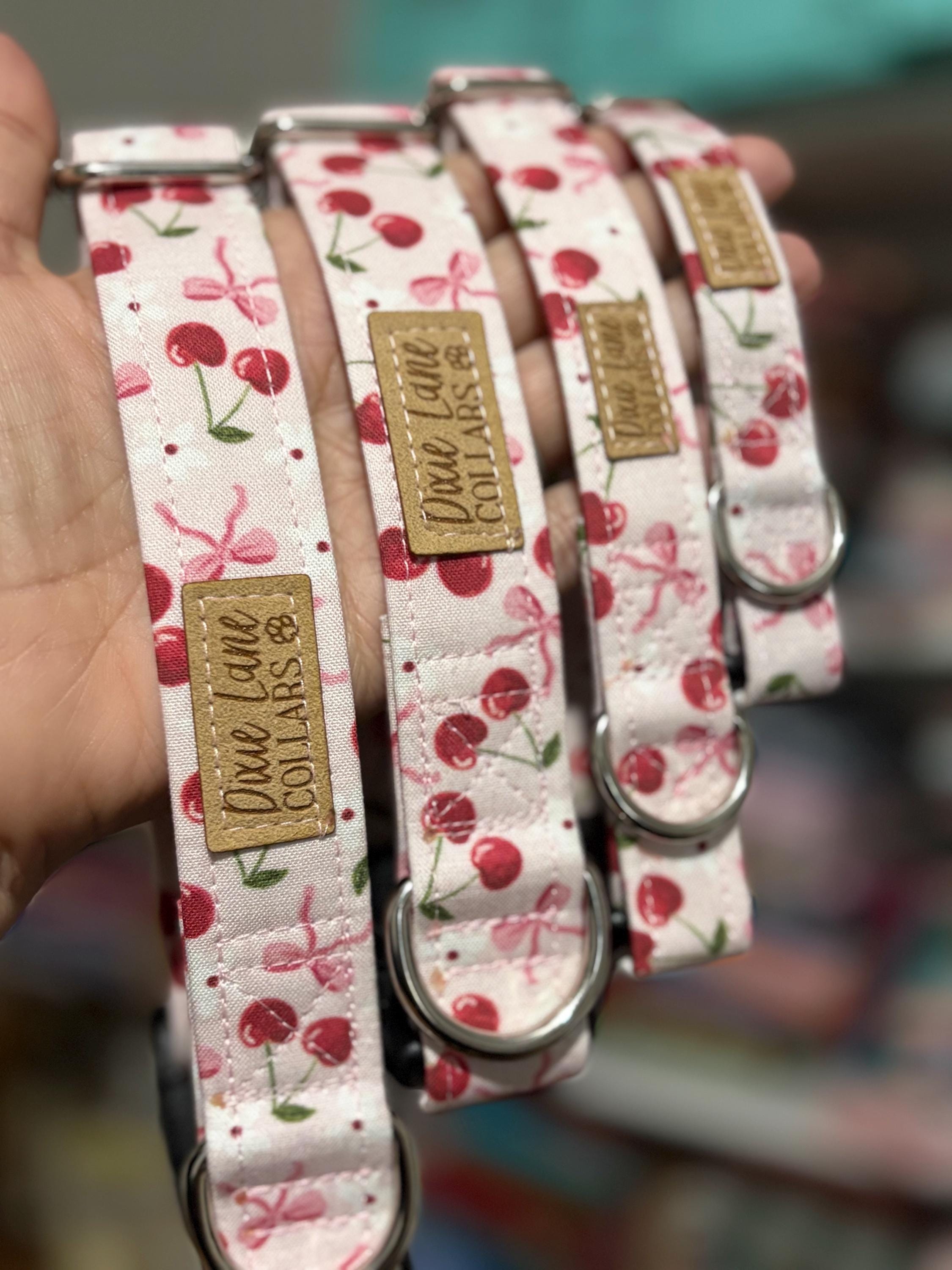 Pink Cherry and Bows Floral Dog Collar