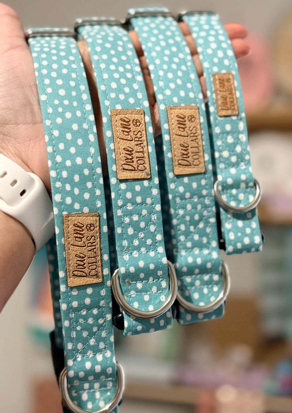 Teal Fawn Polka Dot Print Dog Collar