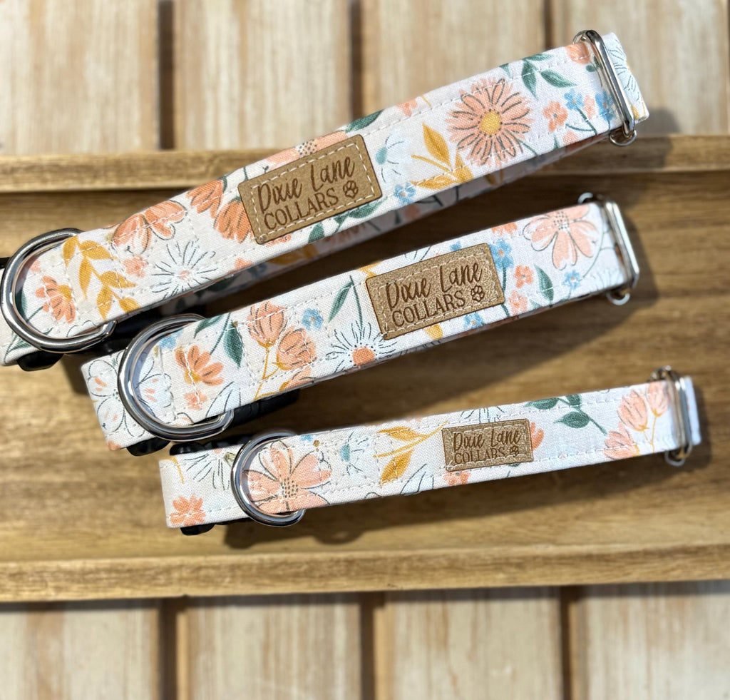 Peach Floral Fabric Dog Collar