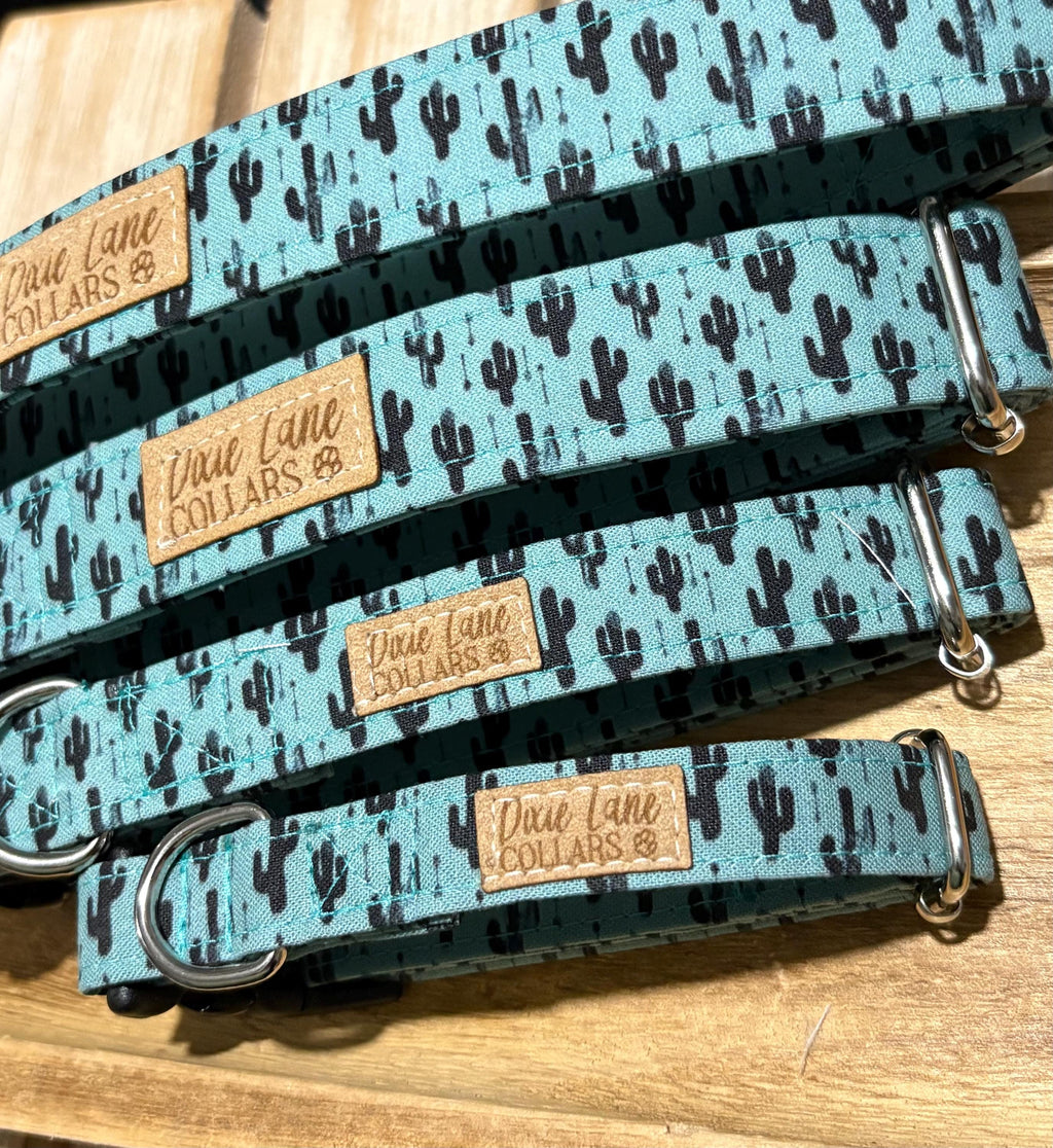 Teal Western Cactus Dog Collar