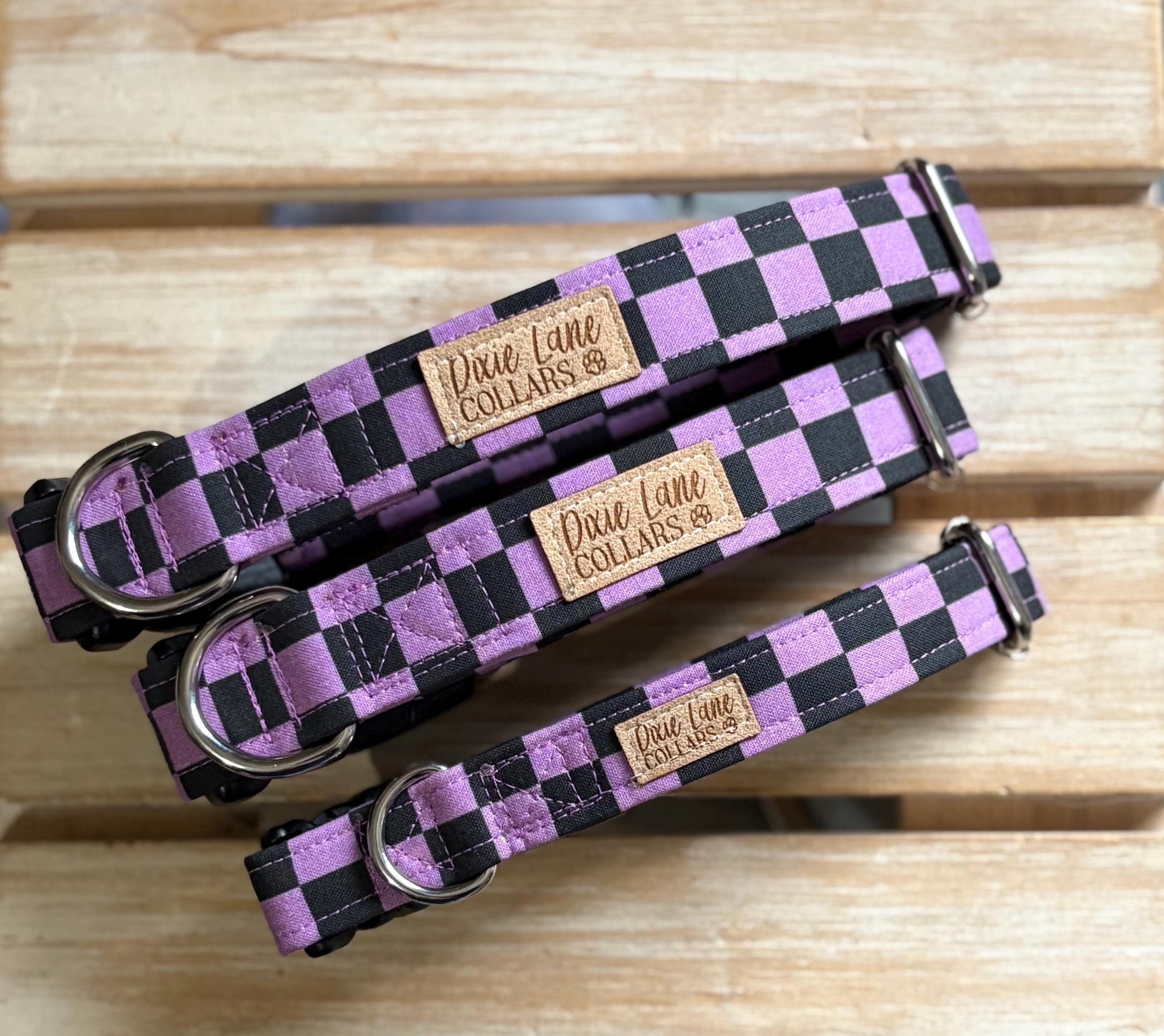 Purple and Black Checker Dog Collar