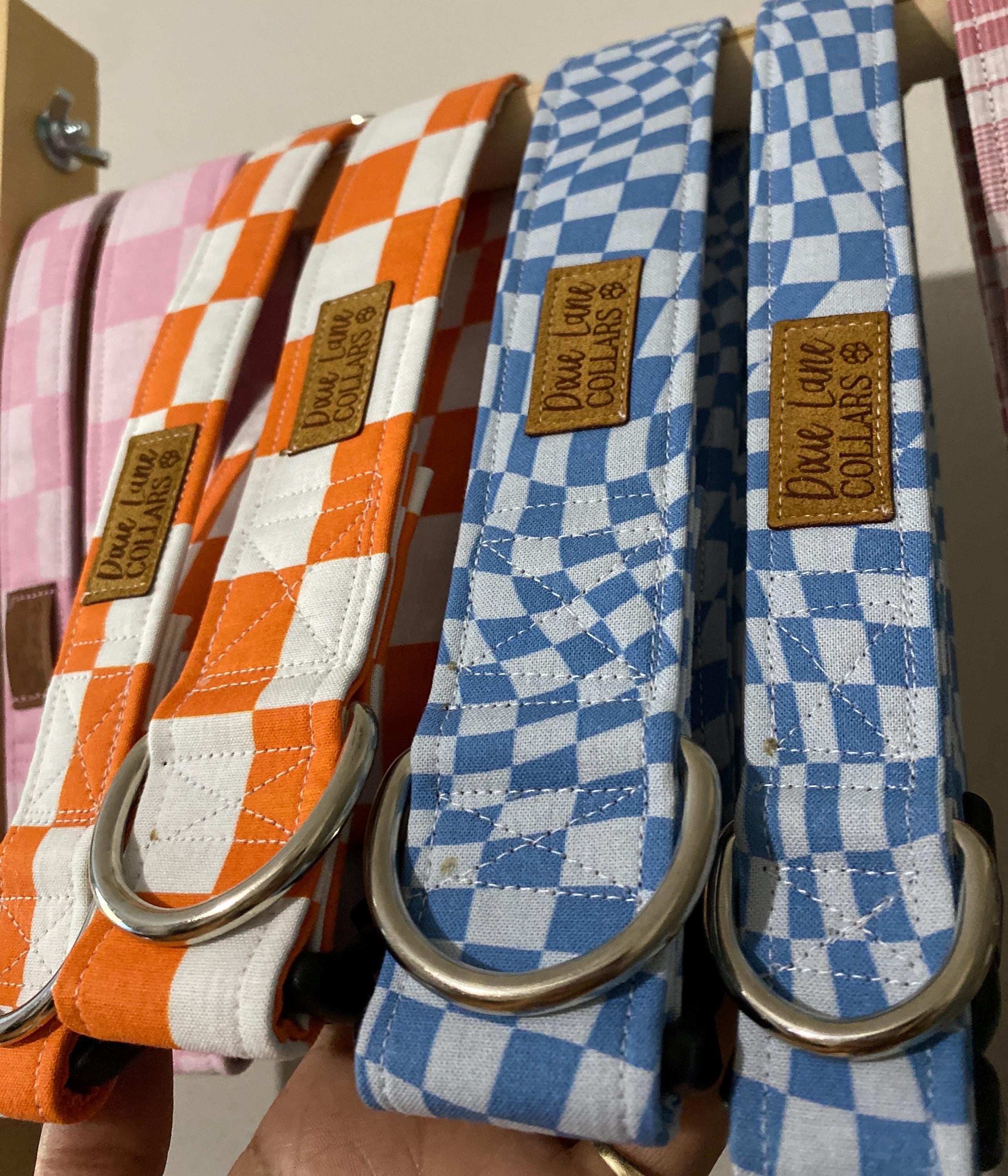 Blue Wavy Racing Checker Dog Collar