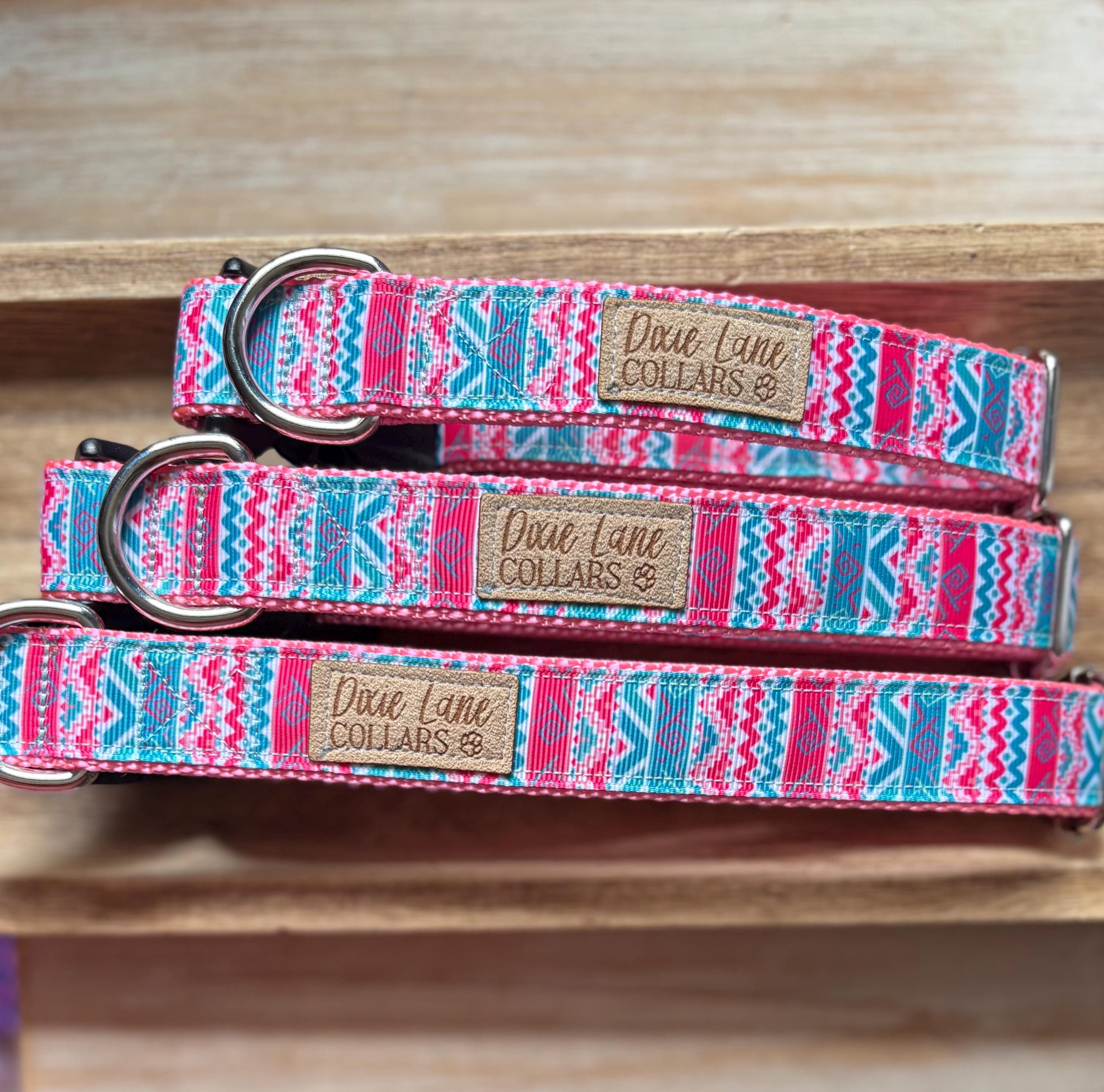 Pink Aztec Ribbon Dog Collar