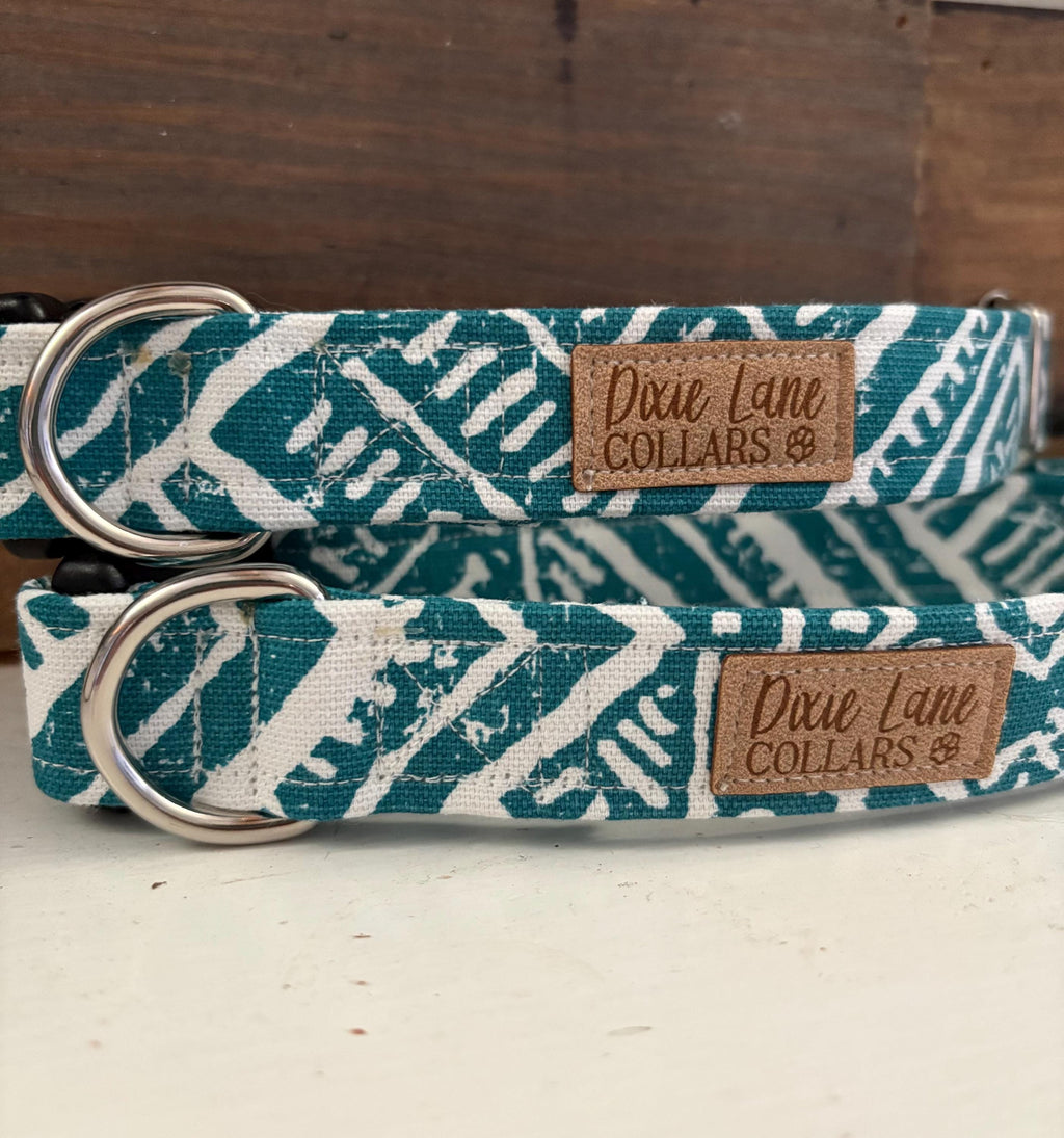 Teal Boho Aztec Dog Collar, Southwestern Tribal Pattern, Dixie Lane Collars