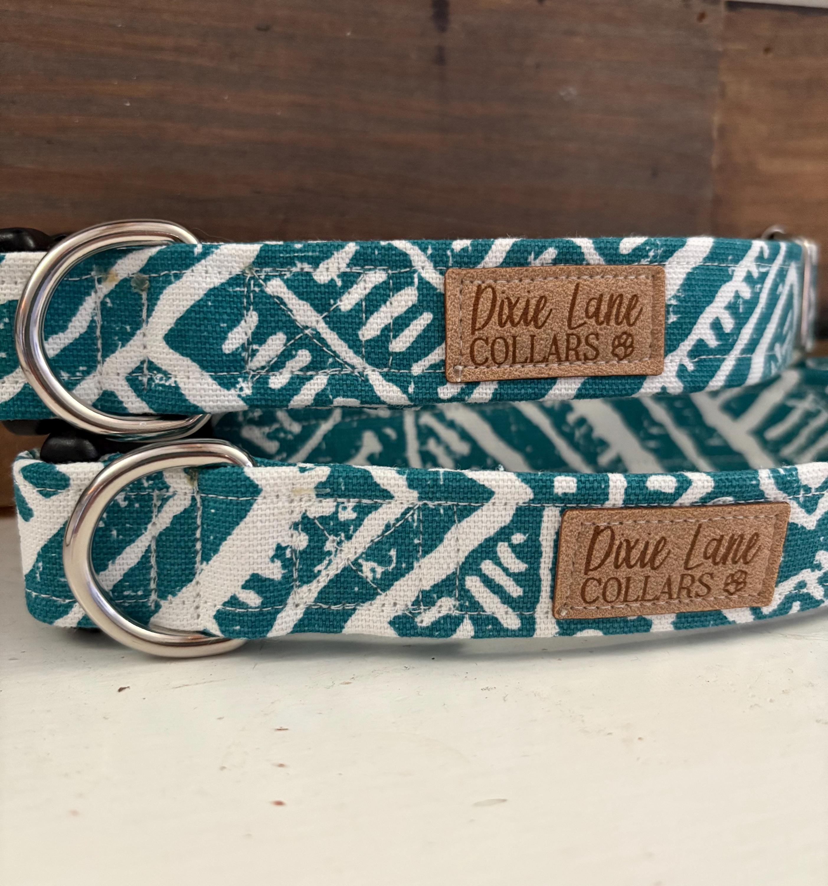 Teal Boho Aztec Dog Collar, Southwestern Tribal Pattern, Dixie Lane Collars