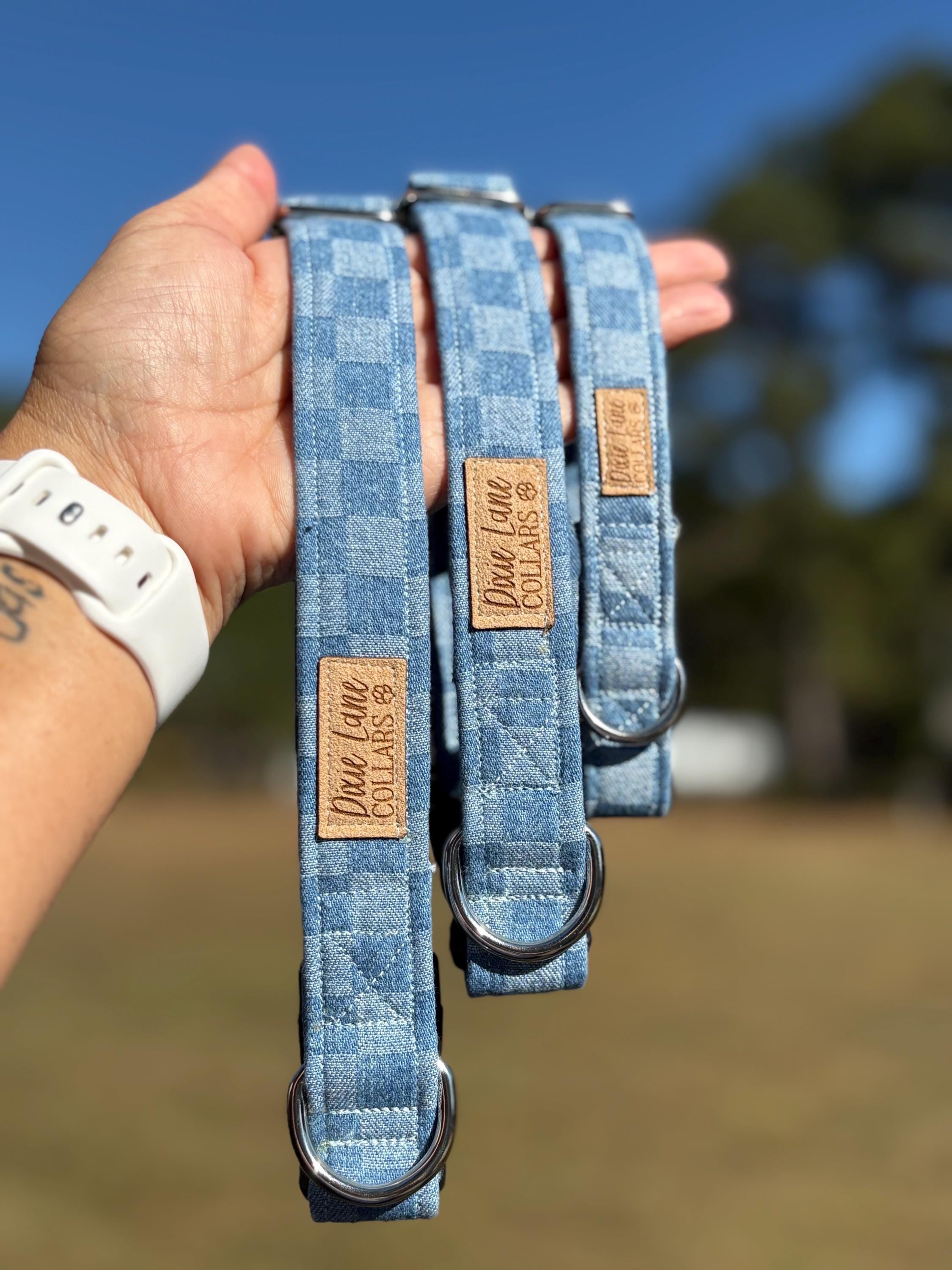 Blue Denim Checker Collar