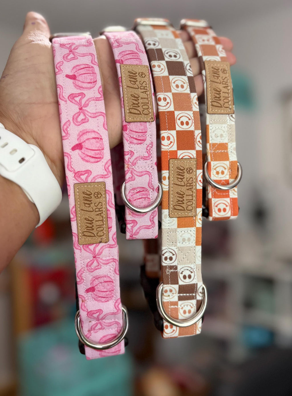Brown and Orange Checker Smiles Dog Collar