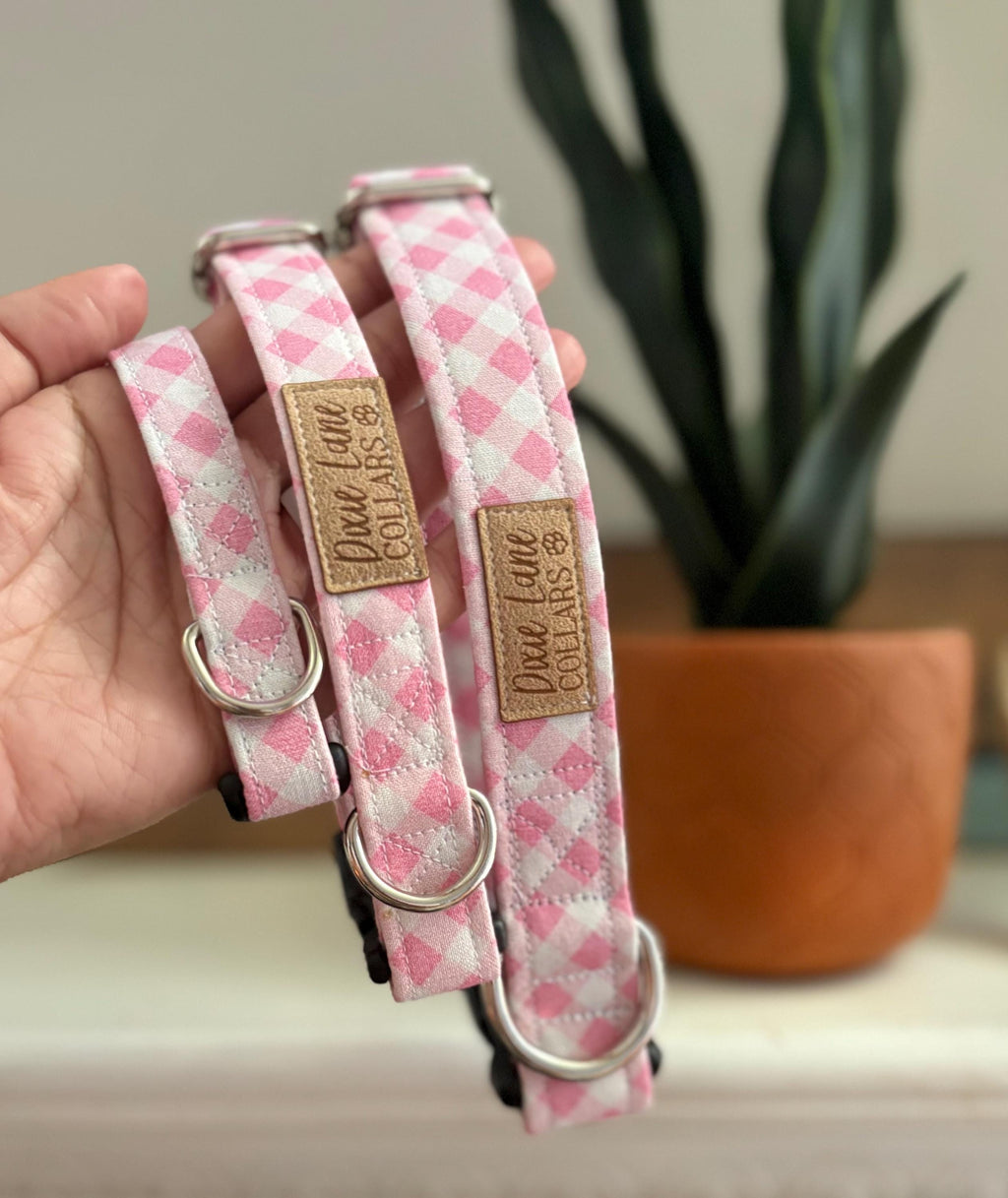 Pink Gingham Plaid Dog Collar