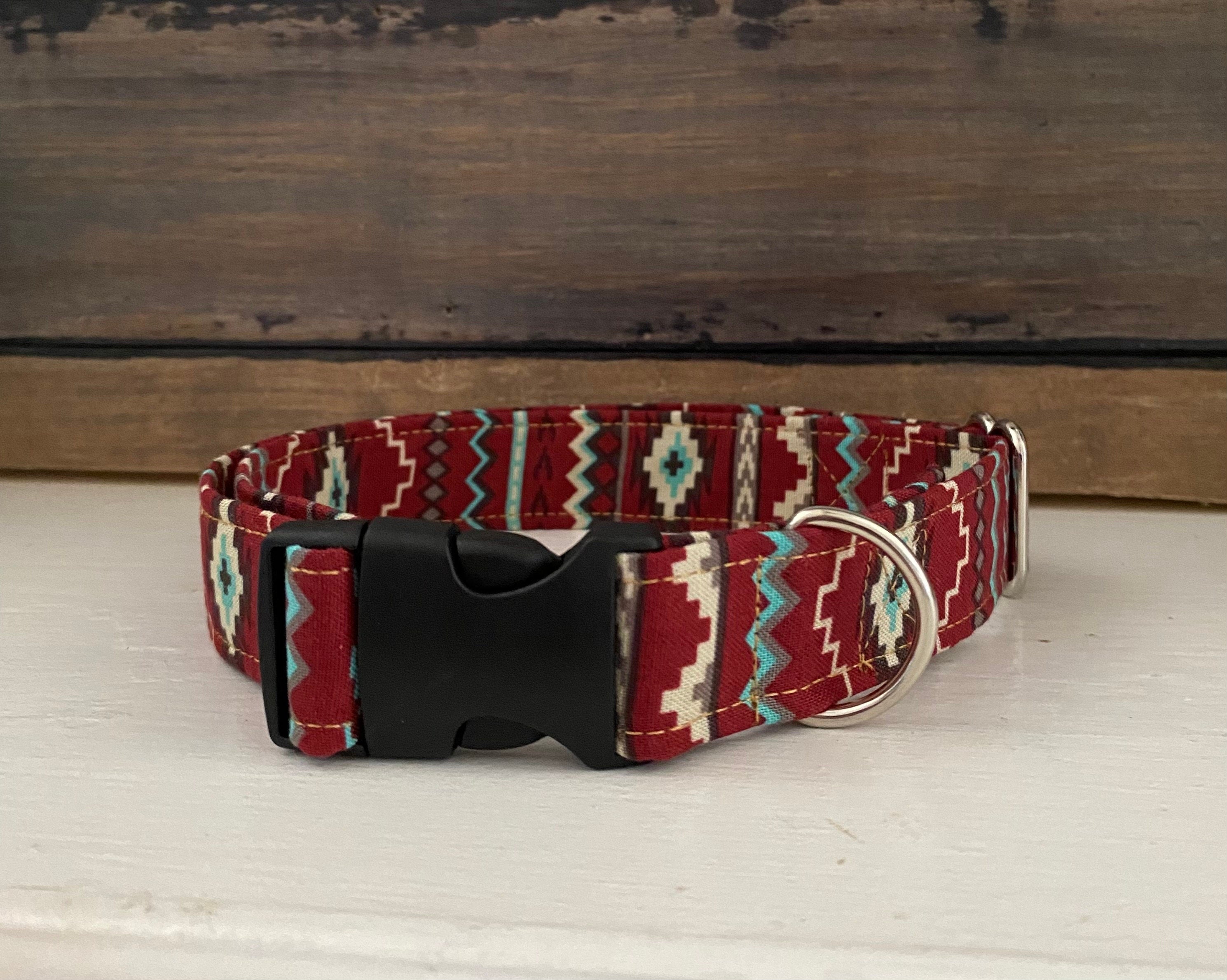 Maroon and Aqua Aztec Print Dog Collar