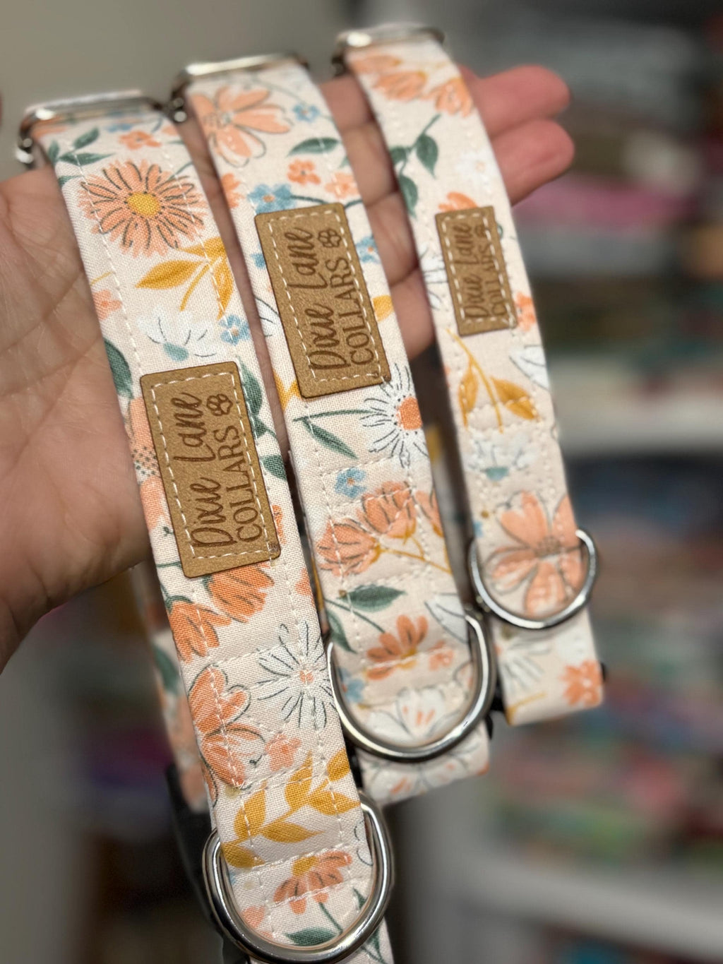 Peach Floral Fabric Dog Collar