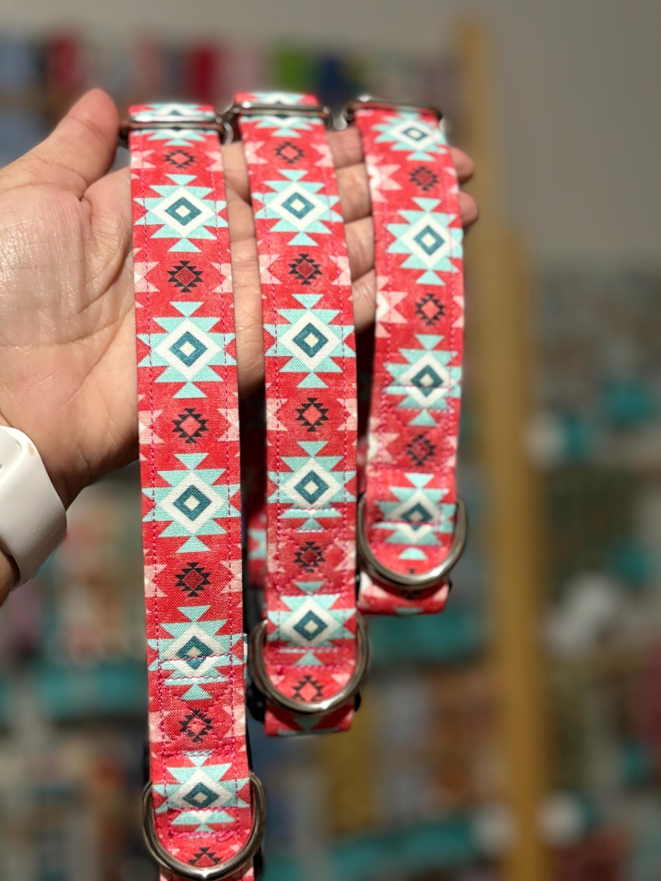 Coral Aztec and Mint Dog Collar